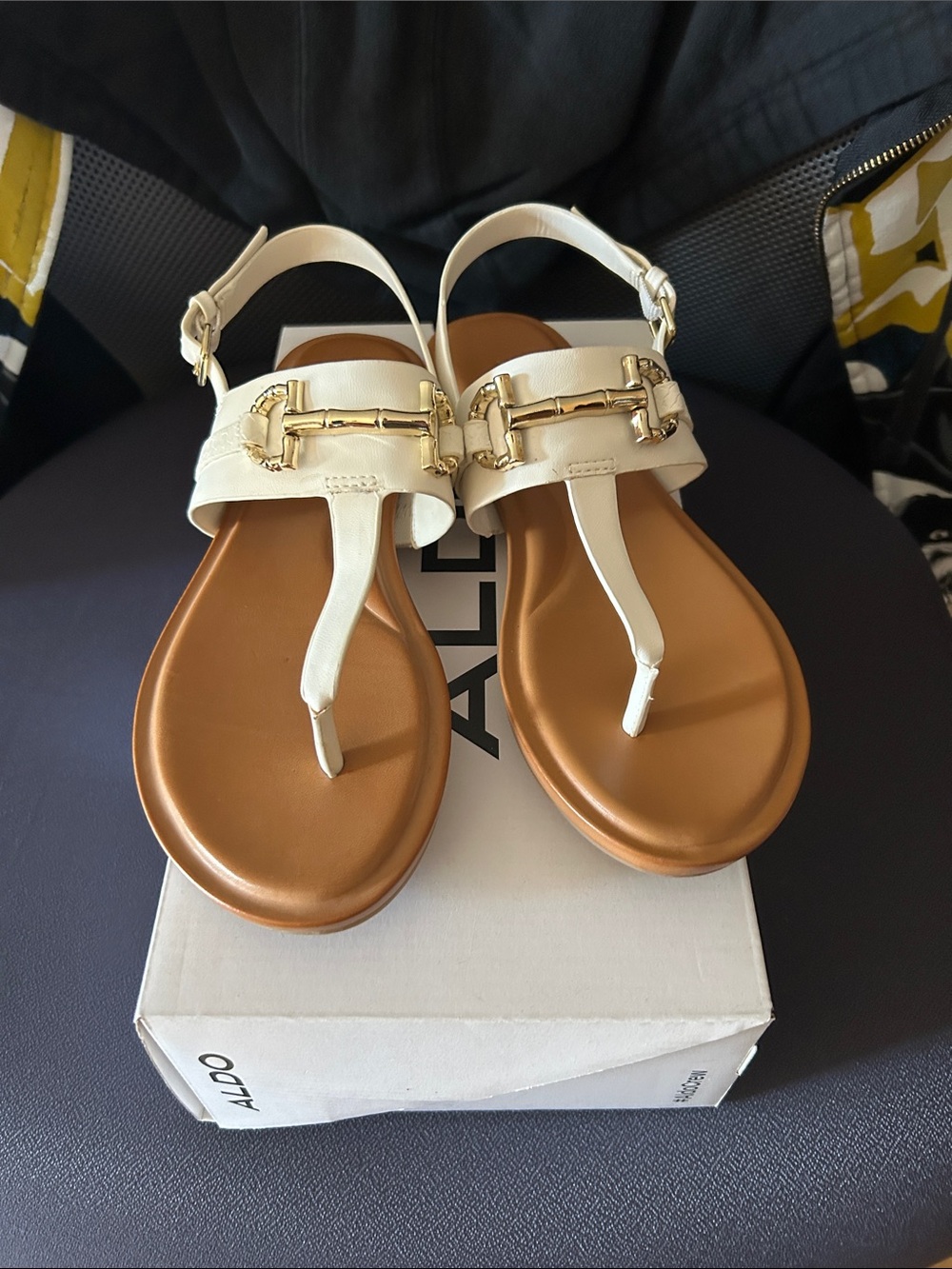 Aldo Gold-Accent T-Strap Sandals